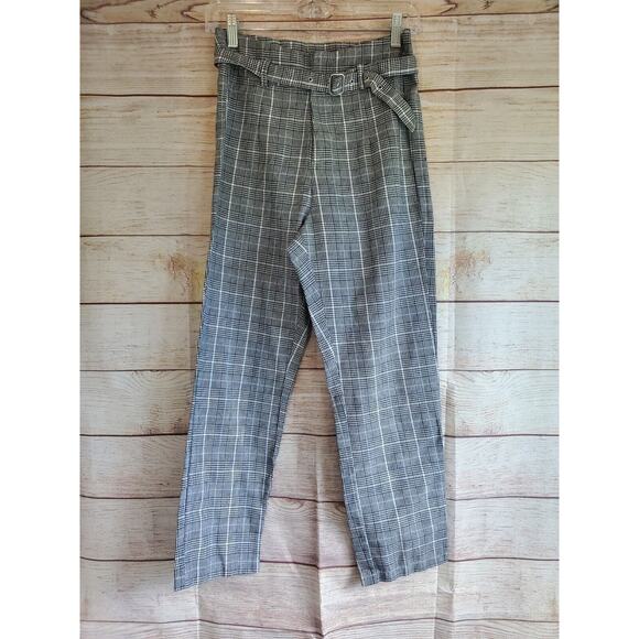 Kendall & Kylie Women's Plaid Belted Trousers Size Small - Picture 2 of 7